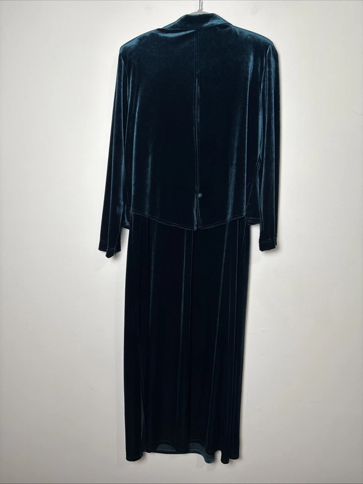 K Studio 绿色天鹅绒长裙夹克套装 16 码晚间鸡尾酒假日活动 — 第 2/4 张图片