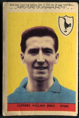 Trade Card, A&BC Gum, Footballers, Football Planet, 1958, Clifford Jones, Spurs, #81