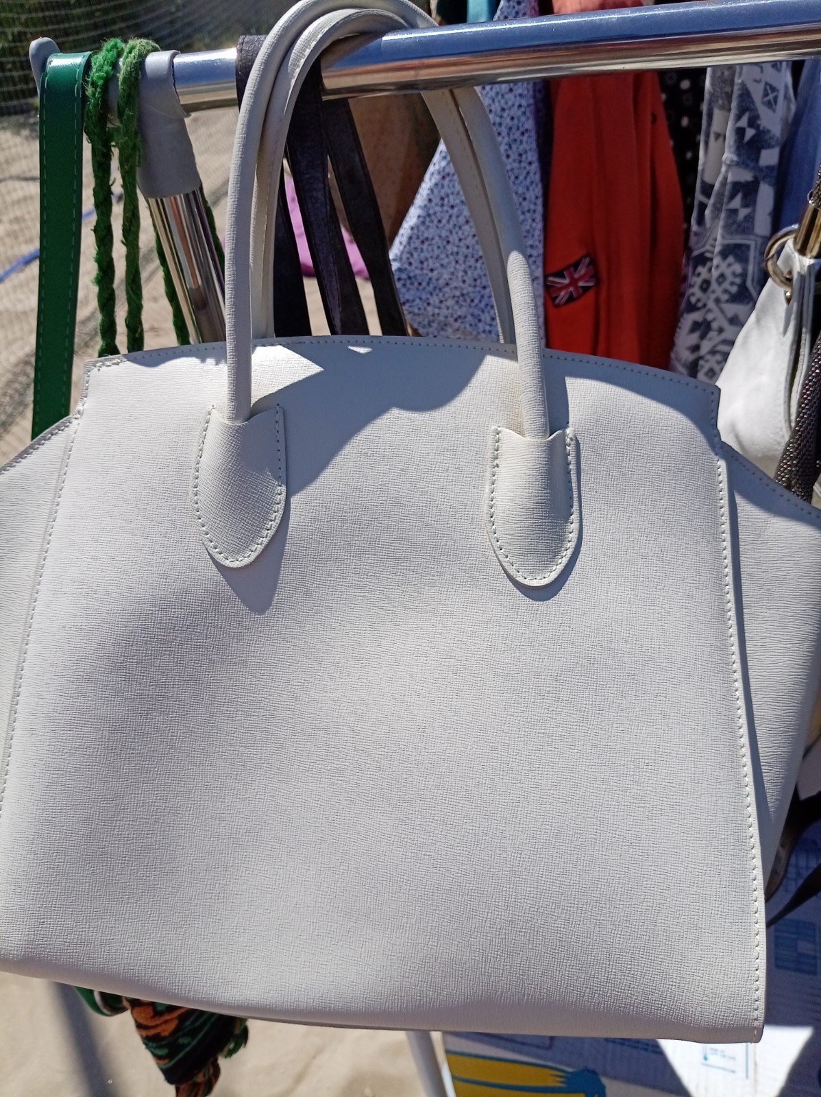 Genuine Leather Borsa a mano donna pelle grigia zip doppio manico trapezoidale