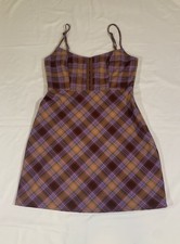 Urban Outfitters UO Keya Plaid Y2K Hook & Eye Mini Dress Womens Medium Punk 90's