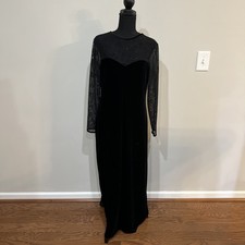 Vtg 90s Y2k Robbie Bee Velvet Sparkle Lace Maxi Dress 14 Black Whimsigoth Witchy