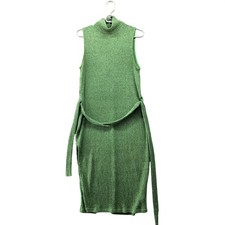 Asos Knit Sleeveless Mock Neck Sweater Dress Womens 8 Green Side Slit Tie Waist