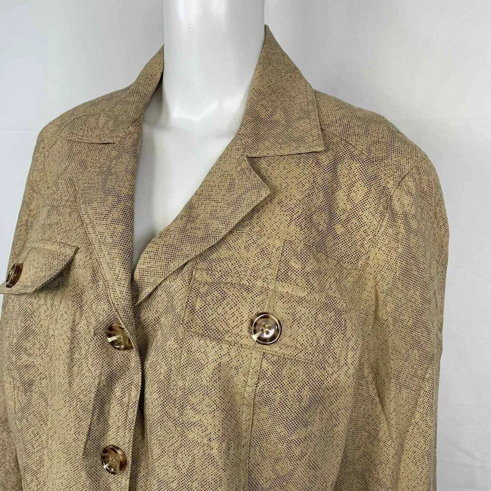 Worthington 夹克西装外套女式 16 米色蛇纹印花亚麻轻便纽扣 — 第 2/4 张图片