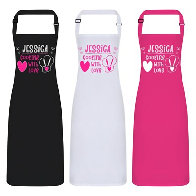 Personalisierter Name Schürze Kochen mit Liebe Herz Kochmütze verstellbarer Nackenriemen