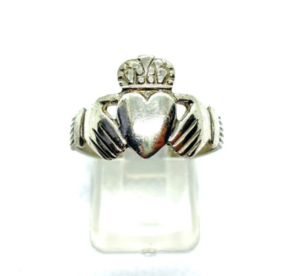 Vintage 1988 irischer Herrenring Sterlingsilber Claddagh - Größe T1/2 (US 10)