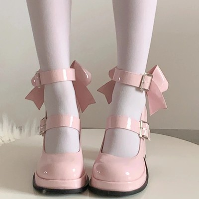 Mädchen Mary Jane High Heels süße bequeme Damen Pumps Fliege Plateau Schuhe