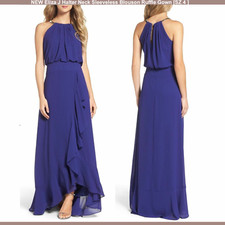NEW Eliza J Halter Neck Sleeveless Blouson Ruffle Gown SZ 4  N666