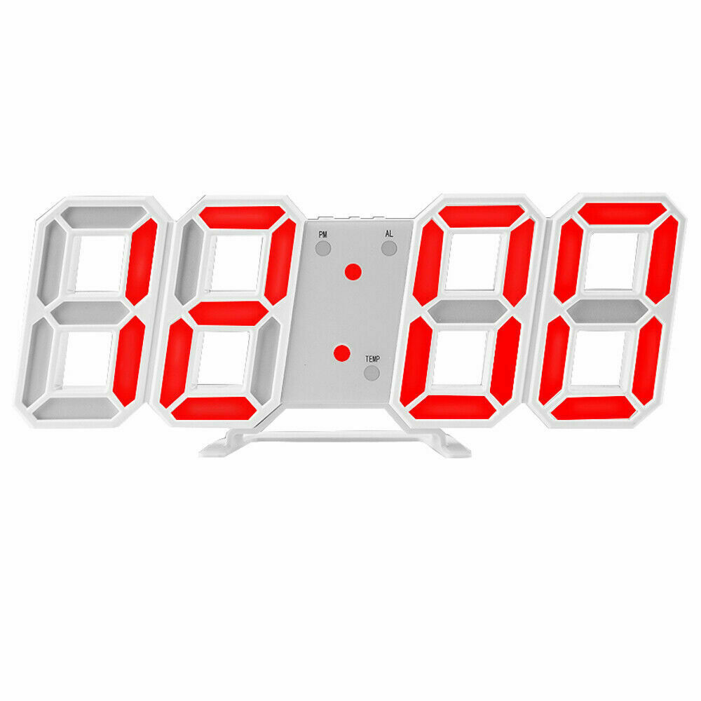Digital 3D LED Wall Desk Alarm Clock 9.7" Brightness Adjustable Gift Red