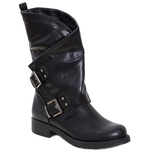 Stivali donna bassi biker boots motociclista stivaletti fibbie anfibi - Foto 3 di 18