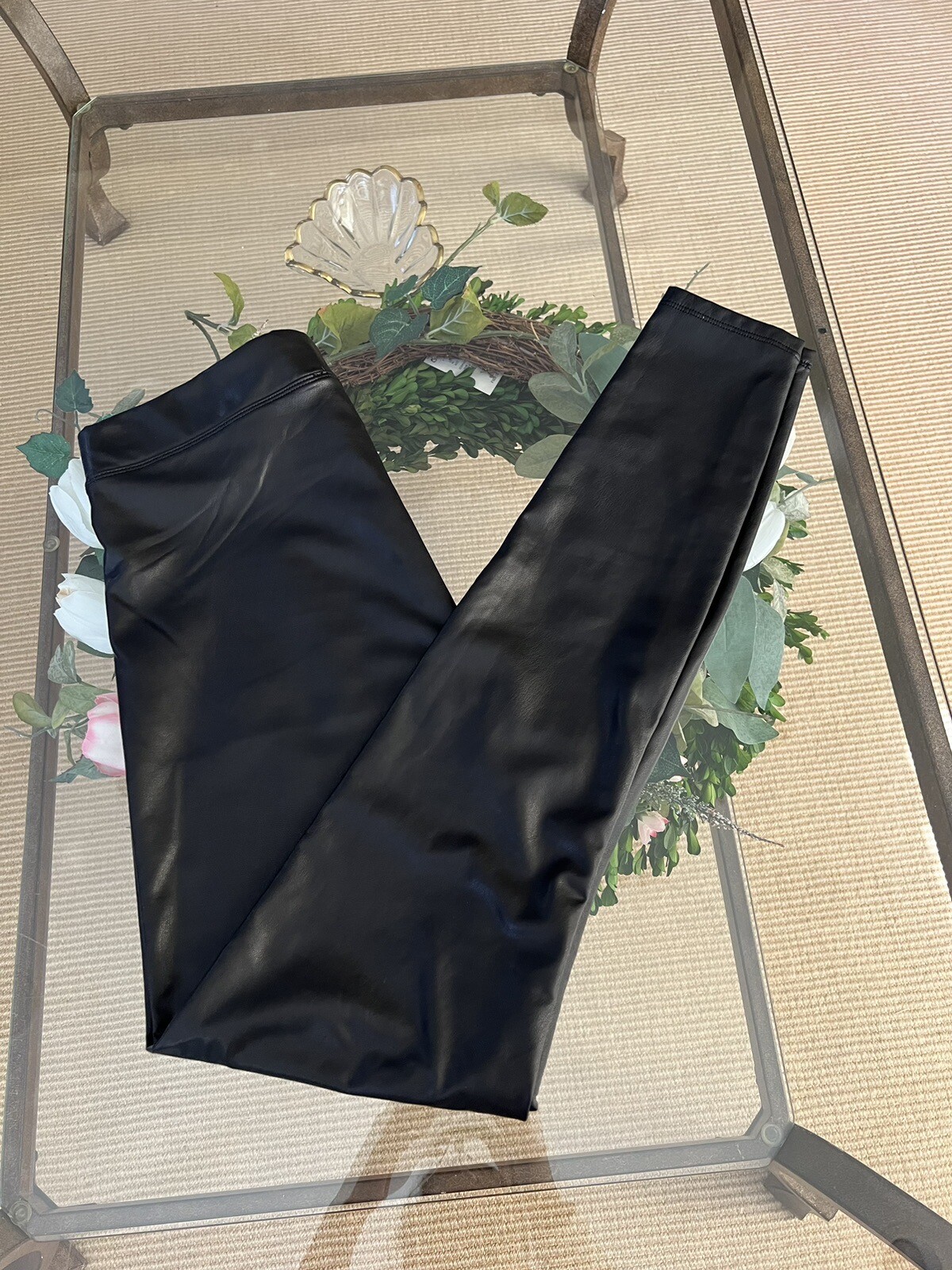 Express Black Leather Look  (polyester/spandex Bl… - image 1