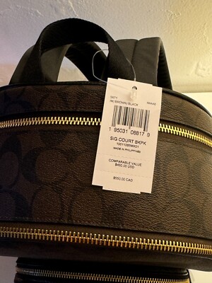 Coach Court C5671 Backpack in Signature Canvas Brown Black for
