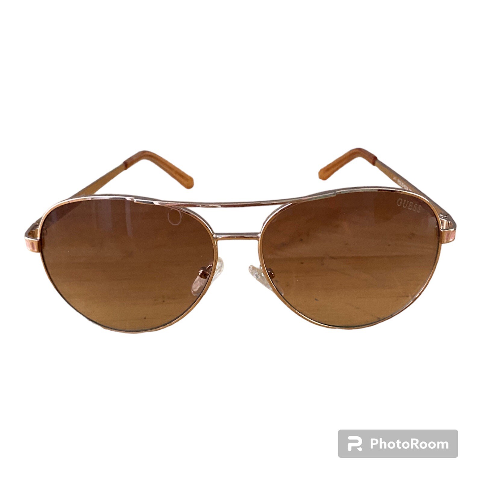 Guess Aviator Sunglasses with Rose Gold Wire Frame and Gradient Lenses, Model GUF241, 59 13-135-image