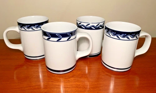 Dansk Mugs Concerto Scandinavian Set of 4 Blue Accent Coffee Classic China 4"