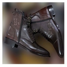 Handmade Men's High Ankle Side Zipper Lace Up Brown Pure Leather Boot, Sale !!!