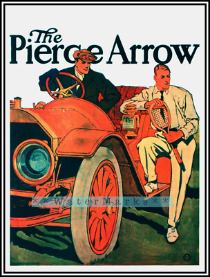 Pierce Arrow 1910 Tennis Players Vintage Poster Print Retro Style Car Art