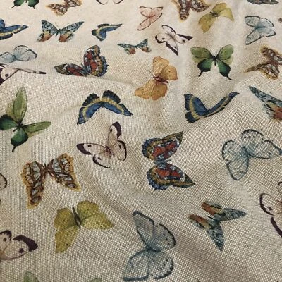 DISCOVER DIRECT Exotic Butterflies Digital Print Cotton Rich Linen Fabric Curtaining Upholstery