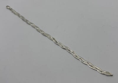 Vintage .925 Sterling Silver Braided Herringbone Bracelet 8” 5.4