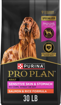 Purina Pro Plan Sensitive Skin & Stomach Adult Dog Food, Salmon & Rice, 30 lb