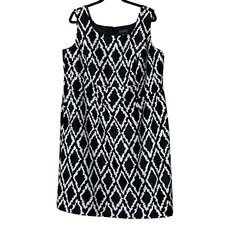 John Meyer Women's Geometric Sleeveless Sheath Dress Size 20W Black White
