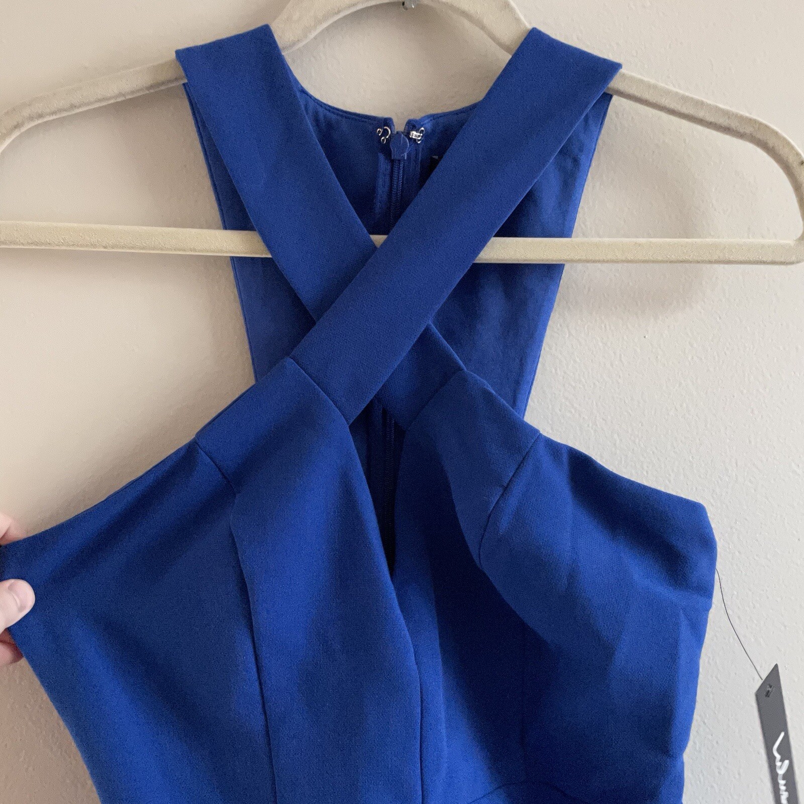Lulus Wmn S Royal Blue Sleeveless Criss Cross Halter Neck Norma Skater Dress NWT