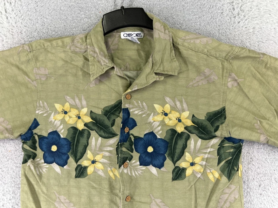 Рубашка чероки для взрослых средний зеленый цветочный гавайский хлопок вискозная смесь на пуговицах - Изображение 4 из 4
