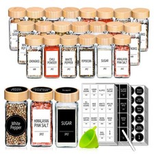 48 Spice Jars with Labels- Spice Jars with Bamboo Lids - 4 Oz Glass Spice Con...