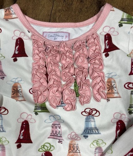 Sweet Honey 2 Piece Bells Pink Ruffle Pajamas Girls sz 8 - Picture 4 of 8