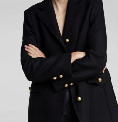 Zara Manteco Women's Black Classic Elegant Wool Coat With Gold