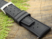 Vintage Divers Watch Band Black Rubber w Silver Tone Buckle 20mm NOS Men's Long