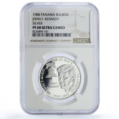 バルボアページ Panama 1 balboa John F Kennedy History Politics PF68 NGC silver
