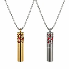 Unisex Stainless Steel Cylinder Cremation Pendant Keepsake Memorial Urn Necklace