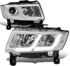 For 2014-2016 Jeep Grand Cherokee Chrome DUAL LED Headlights [ONLY HALOGEN]