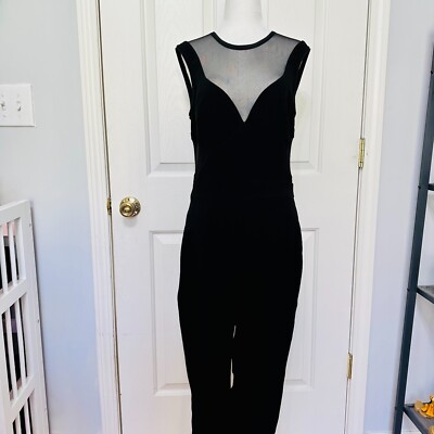 REISS ILLUSION ESSEN SHEER NECKLINE SIDES ZIP ANKLE BLACK JUMPSUIT SZ 8 $498