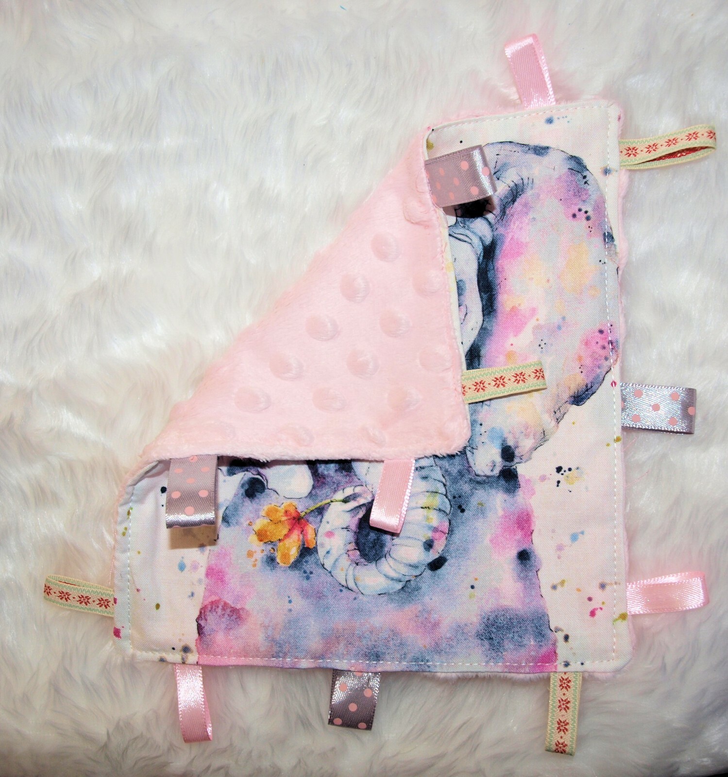 Baby Taggie Taggy Soft Toy Sensory Blanket Minky Gift Pretty