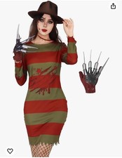 Freddy Kruger Women Costume New Large Dress Glove Mesh Stockings