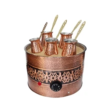 Bazaar Of Anatolia Copper Turkish Sand Coffee Maker With 5 Copper Coffee Pots