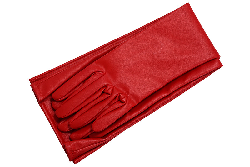 Pair of Stylish Red Solid Color PU Leather Long Gloves For Women