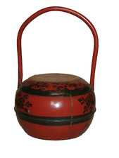 Antique Chinese Wooden Wedding Basket With Lid