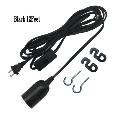 Bzwoyk E26 Black Hanging Pendant Cord Light Plug-in On/Off Switch UL 12 Feet
