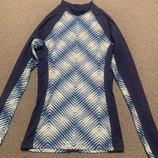 Ripcurl Shirt XS Rash Guard Long Sleeve Blue White Pattern Cutout Back Swimwear