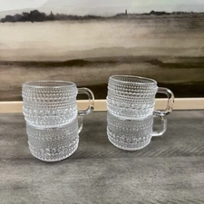 Pottery Barn Fortessa Jupiter Espresso Mugs Cups Set Of 4 Clear NWOB