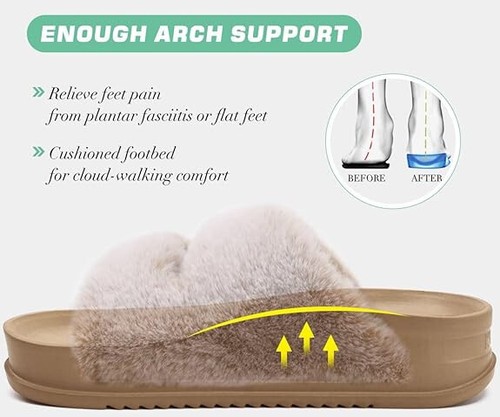 KuaiLu Women’s Fluff Platform Open Toe Slipper with Arch Support - Picture 13 of 19