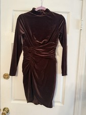 Express Women’s Size Petite XS Brown Velvet Long Sleeve Dress NWT