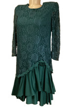 David Rose Womens Green Lace Floral Drop Waist Long Sleeve Flapper Dress 12
