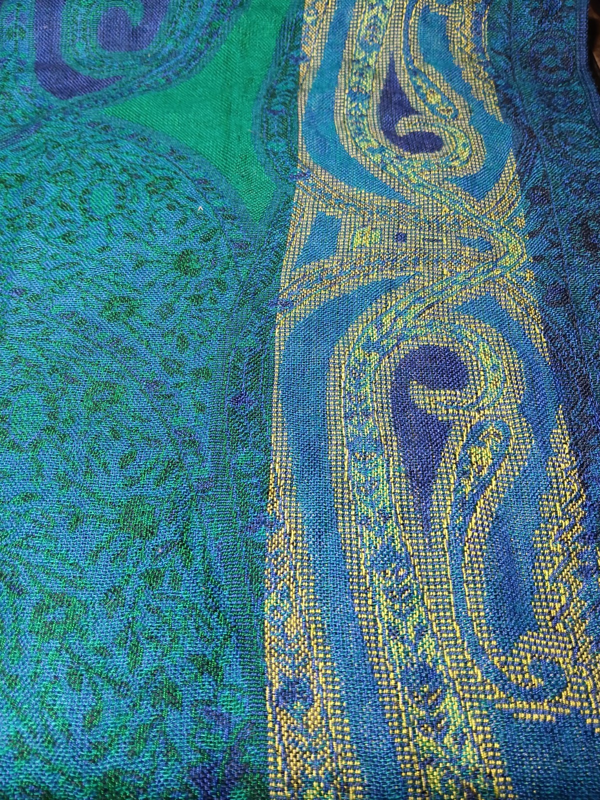 Womens Long Rectangular Fleur De Lis Tasseled Sca… - image 12