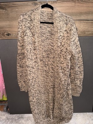 Terranova Damen Strickjacke Cardigan lang offen meliert Beige/Schwarz Gr. L