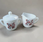 Vintage Fire King Milk Glass Ovenware Primrose Sugar Bowl/Lid and Creamer
