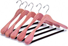 5 Pack Red Cedar Wood Suit Hangers Wide Shoulder w/ Velvet Pant Bar