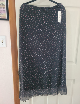 Hippie Rose  Women s Black/Pink Floral Chiffon A-Line Midi Pull-On Ruffle -XL
