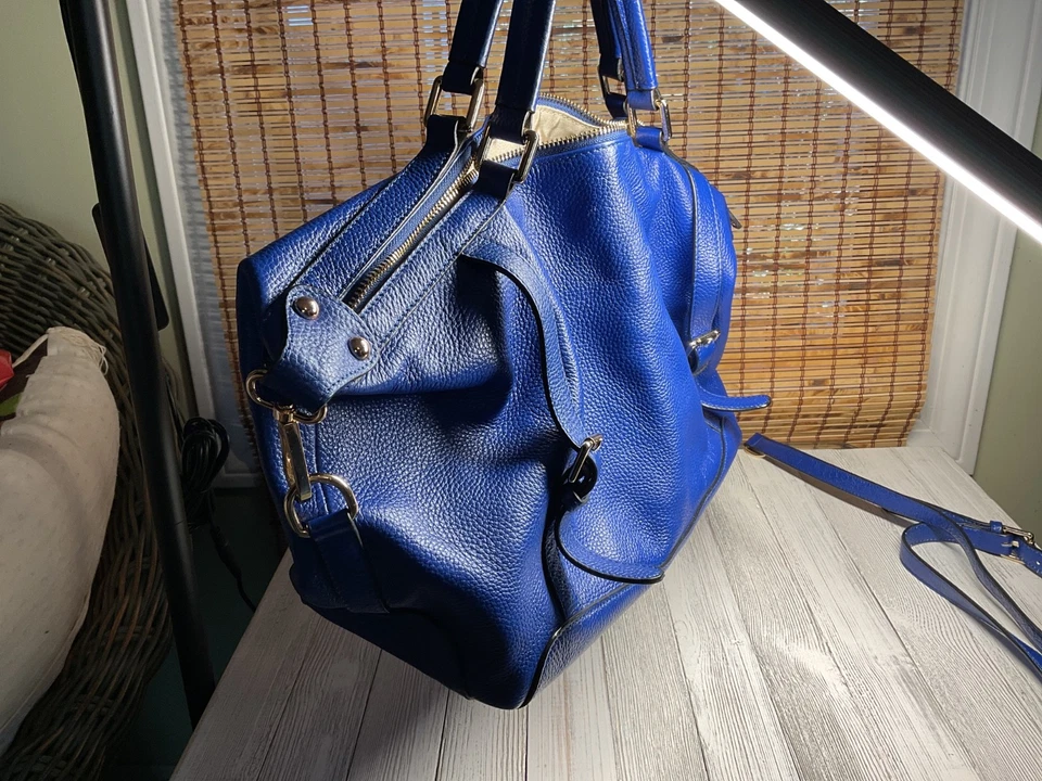 Ora Delphine Royal Blue Leather Shoulder Or Double Handle Satchel - Image 2 of 4